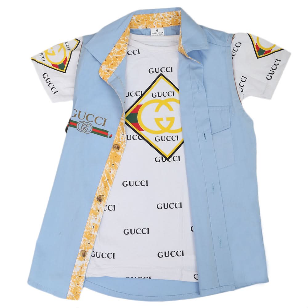 Boys Casual 2 Pcs Half Sleeves Shirt I40 - Light Blue, Kids, Boys Shirts, Chase Value, Chase Value