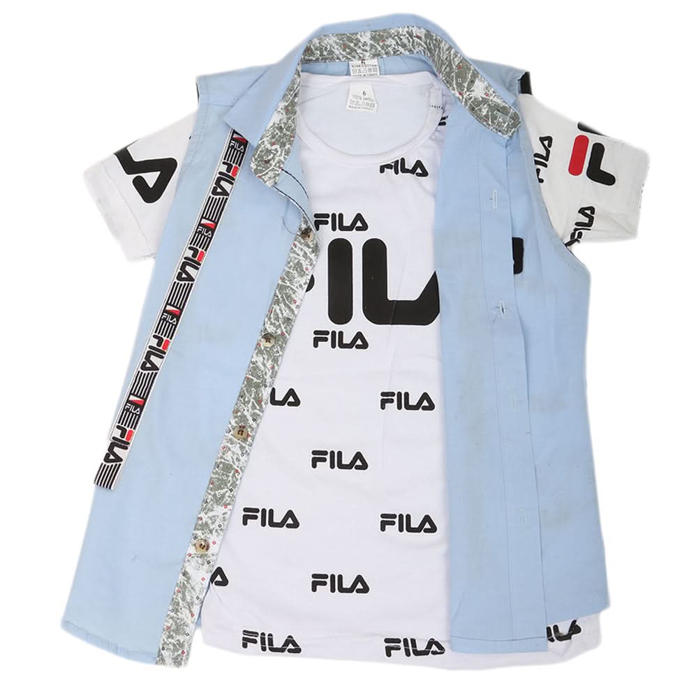 Boys Casual 2 Pcs Half Sleeves Shirt I40 - Light Blue, Kids, Boys Shirts, Chase Value, Chase Value