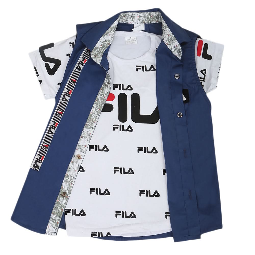 Boys Casual 2 Pcs Half Sleeves Shirt I40 - Blue, Kids, Boys Shirts, Chase Value, Chase Value