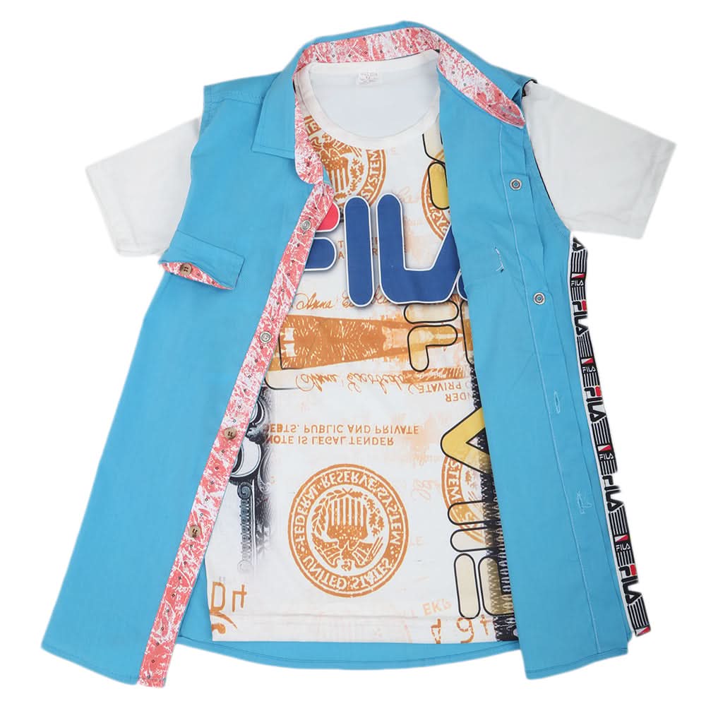 Boys Casual 2 Pcs Half Sleeves Shirt I40 - Mid Blue, Kids, Boys Shirts, Chase Value, Chase Value