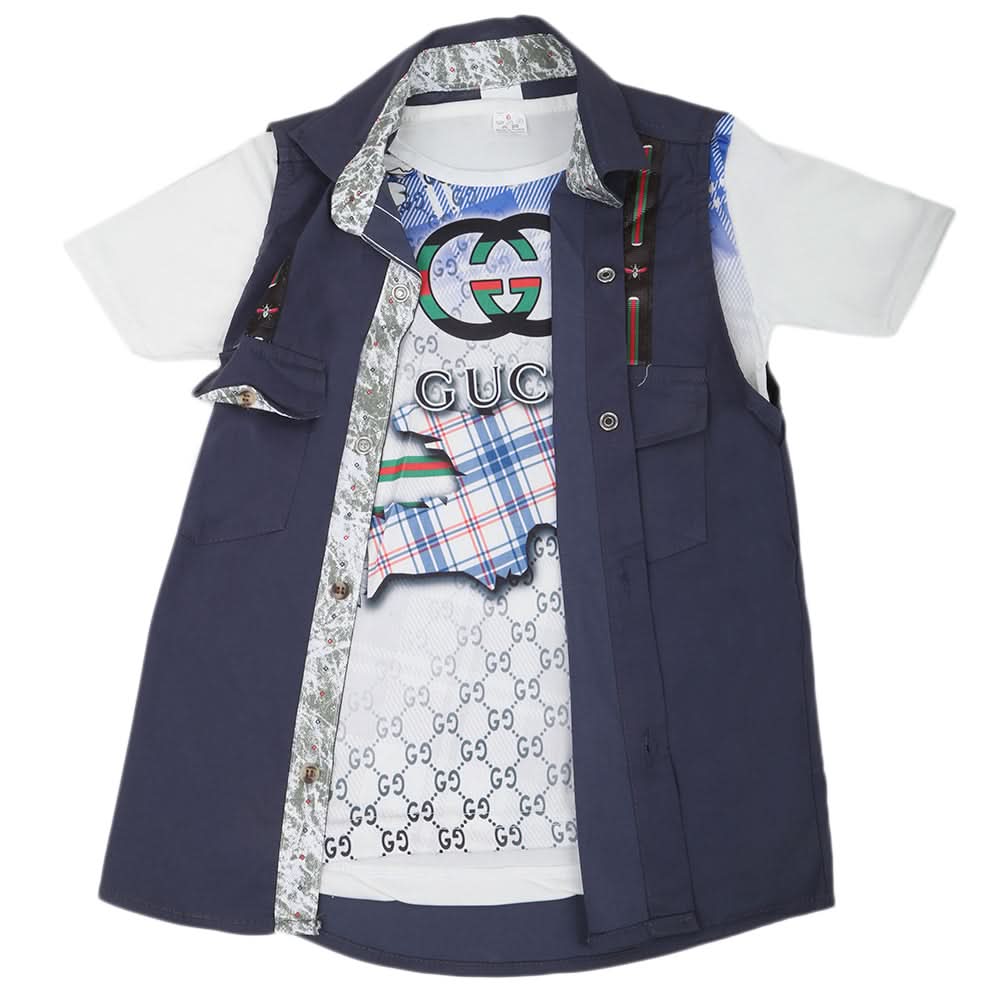Boys Casual 2 Pcs Half Sleeves Shirt I40 - Navy Blue, Kids, Boys Shirts, Chase Value, Chase Value