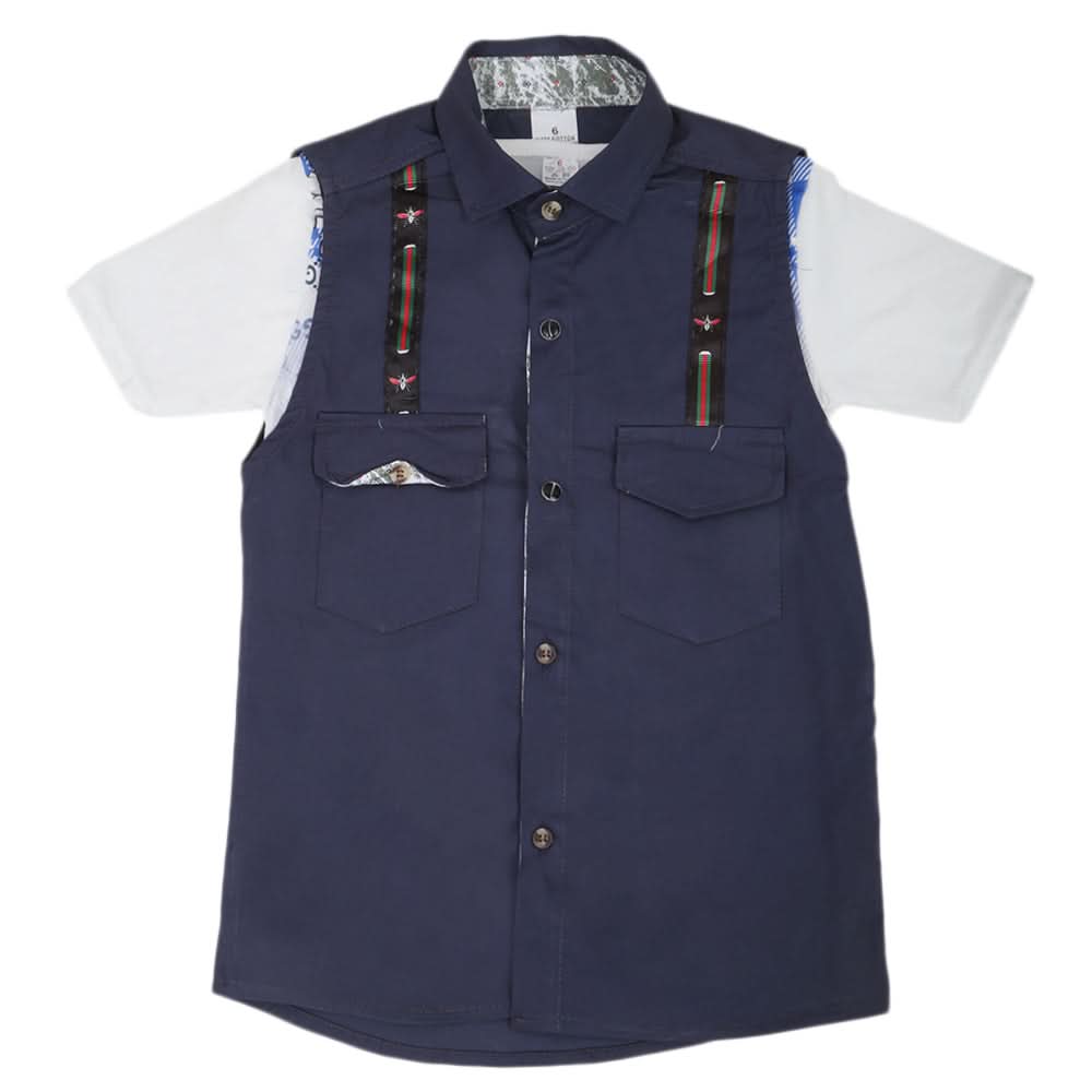 Boys Casual 2 Pcs Half Sleeves Shirt I40 - Navy Blue, Kids, Boys Shirts, Chase Value, Chase Value