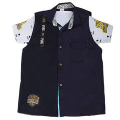 Boys Casual 2 Pcs Half Sleeves Shirt I40 - Navy Blue, Kids, Boys Shirts, Chase Value, Chase Value
