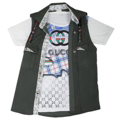 Boys Casual 2 Pcs Half Sleeves Shirt I40 - Olive Green, Kids, Boys Shirts, Chase Value, Chase Value