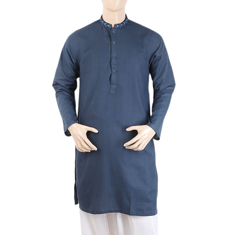 Men's Mashriq Embroidered Kurta - Steel Blue, Men, Kurtas, Chase Value, Chase Value