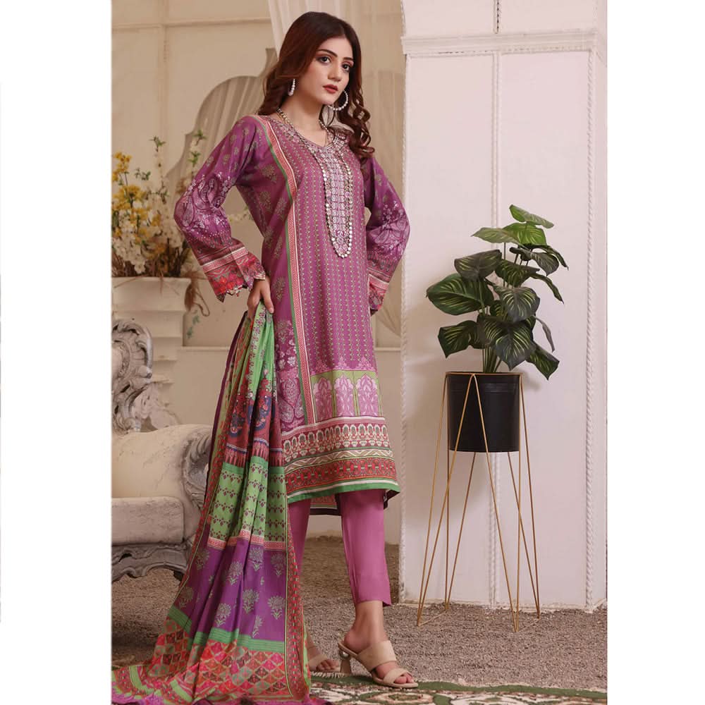 Halime Sultan Embroidered Lawn 3Pcs Unstitched Suit V1 - 1, Women, 3Pcs Shalwar Suit, Halime Sultan, Chase Value