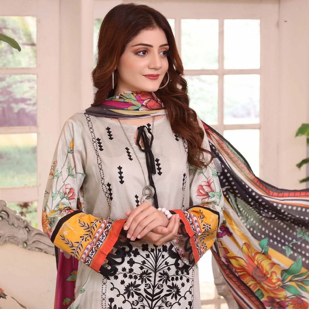 Halime Sultan Embroidered Lawn 3Pcs Unstitched Suit V1 - 10, Women, 3Pcs Shalwar Suit, Halime Sultan, Chase Value