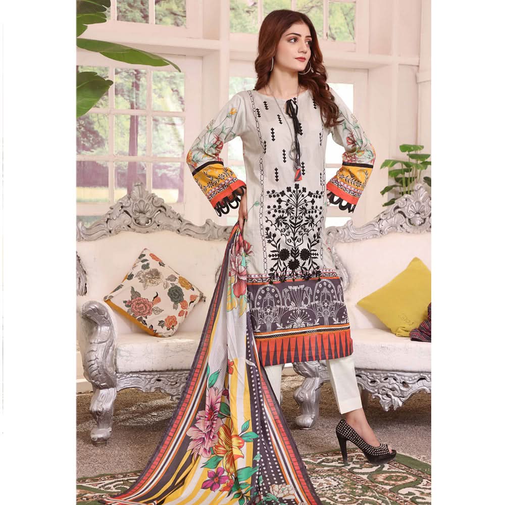 Halime Sultan Embroidered Lawn 3Pcs Unstitched Suit V1 - 10, Women, 3Pcs Shalwar Suit, Halime Sultan, Chase Value