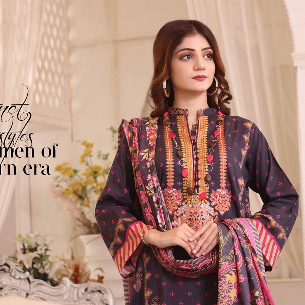 Halime Sultan Embroidered Lawn 3Pcs Unstitched Suit V1 - 2, Women, 3Pcs Shalwar Suit, Halime Sultan, Chase Value