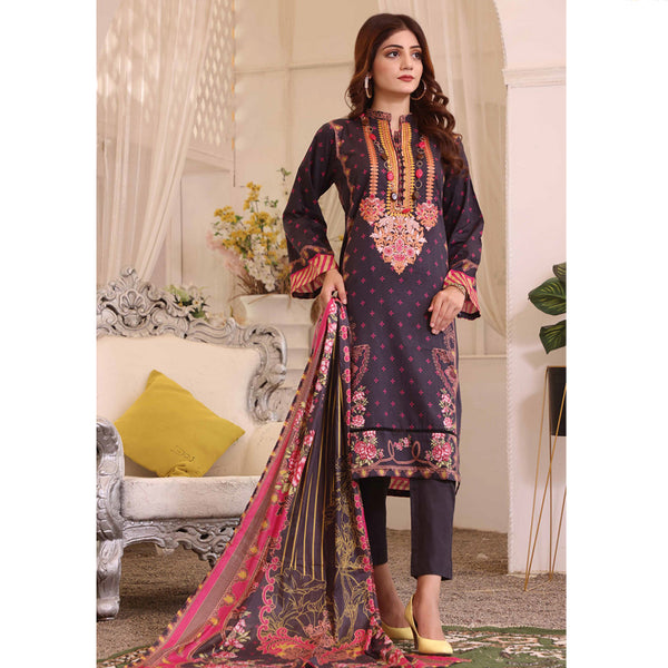Halime Sultan Embroidered Lawn 3Pcs Unstitched Suit V1 - 2, Women, 3Pcs Shalwar Suit, Halime Sultan, Chase Value