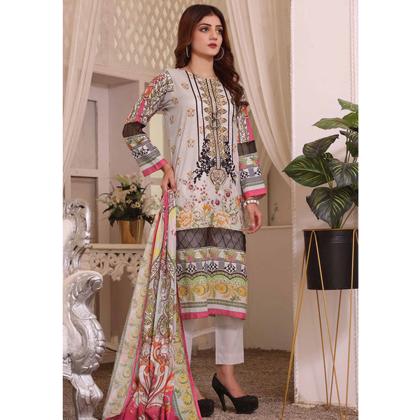 Halime Sultan Embroidered Lawn 3Pcs Unstitched Suit V1 - 6, Women, 3Pcs Shalwar Suit, Halime Sultan, Chase Value