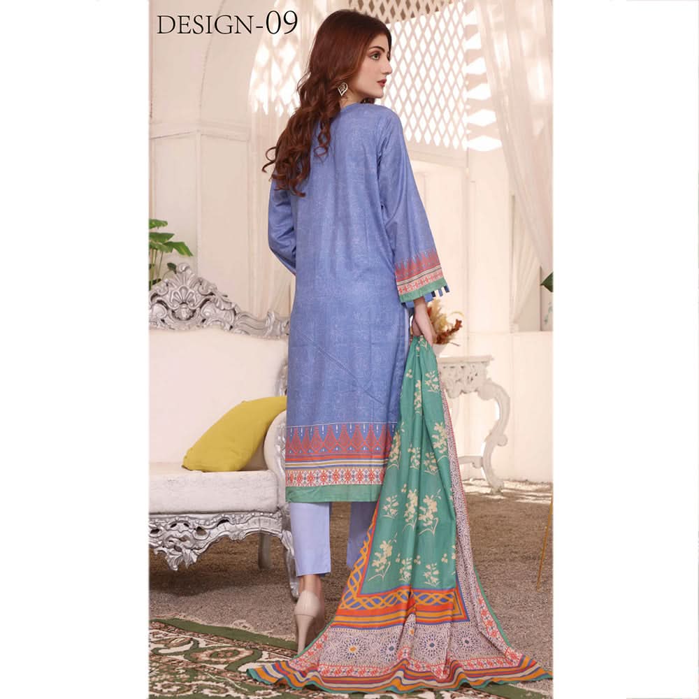 Halime Sultan Embroidered Lawn 3Pcs Unstitched Suit V1 - 9, Women, 3Pcs Shalwar Suit, Halime Sultan, Chase Value