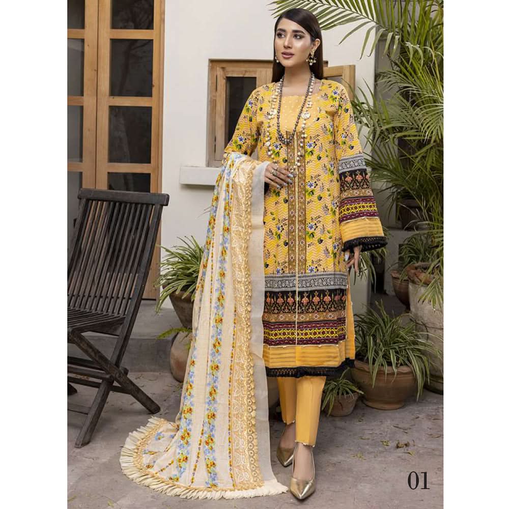 Monsoon Printed Lawn Un-Stitched 3Pcs Suit - 1, Women, 3Pcs Shalwar Suit, Al-Zohaib Textiles, Chase Value