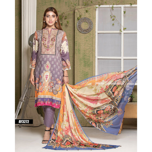 Bin Hameed Roshnay Embroidered Lawn Un-Stitched 3Pcs Suit - AY-3272, Women, 3Pcs Shalwar Suit, Rana Arts, Chase Value