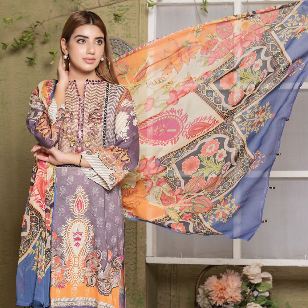 Bin Hameed Roshnay Embroidered Lawn Un-Stitched 3Pcs Suit - AY-3272, Women, 3Pcs Shalwar Suit, Rana Arts, Chase Value