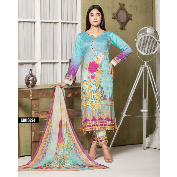 Bin Hameed Roshnay Embroidered Lawn Un-Stitched 3Pcs Suit - EKR-3274, Women, 3Pcs Shalwar Suit, Rana Arts, Chase Value