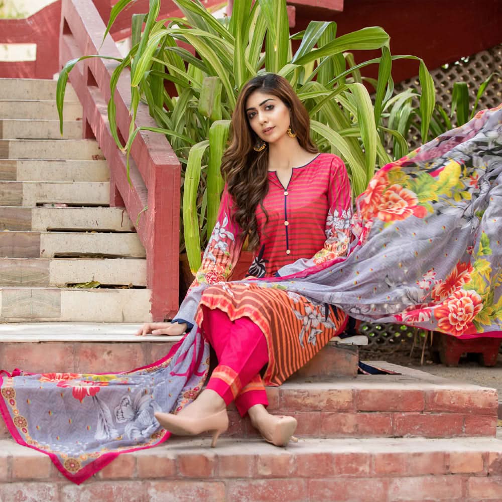 Bin Hameed Eliya Embroidered Lawn Unstitched 3 Pcs Suit - 01, Women, 3Pcs Shalwar Suit, Rana Art, Chase Value