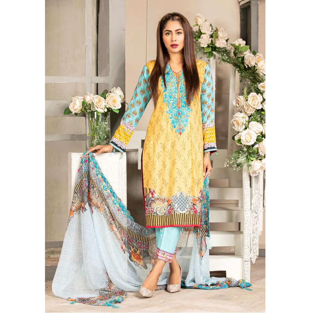 Gulnara Printed Embroidered Lawn Un-Stitched 3 Pcs Suit -  EKR-1875-A, Women, 3Pcs Shalwar Suit, Rana Arts, Chase Value