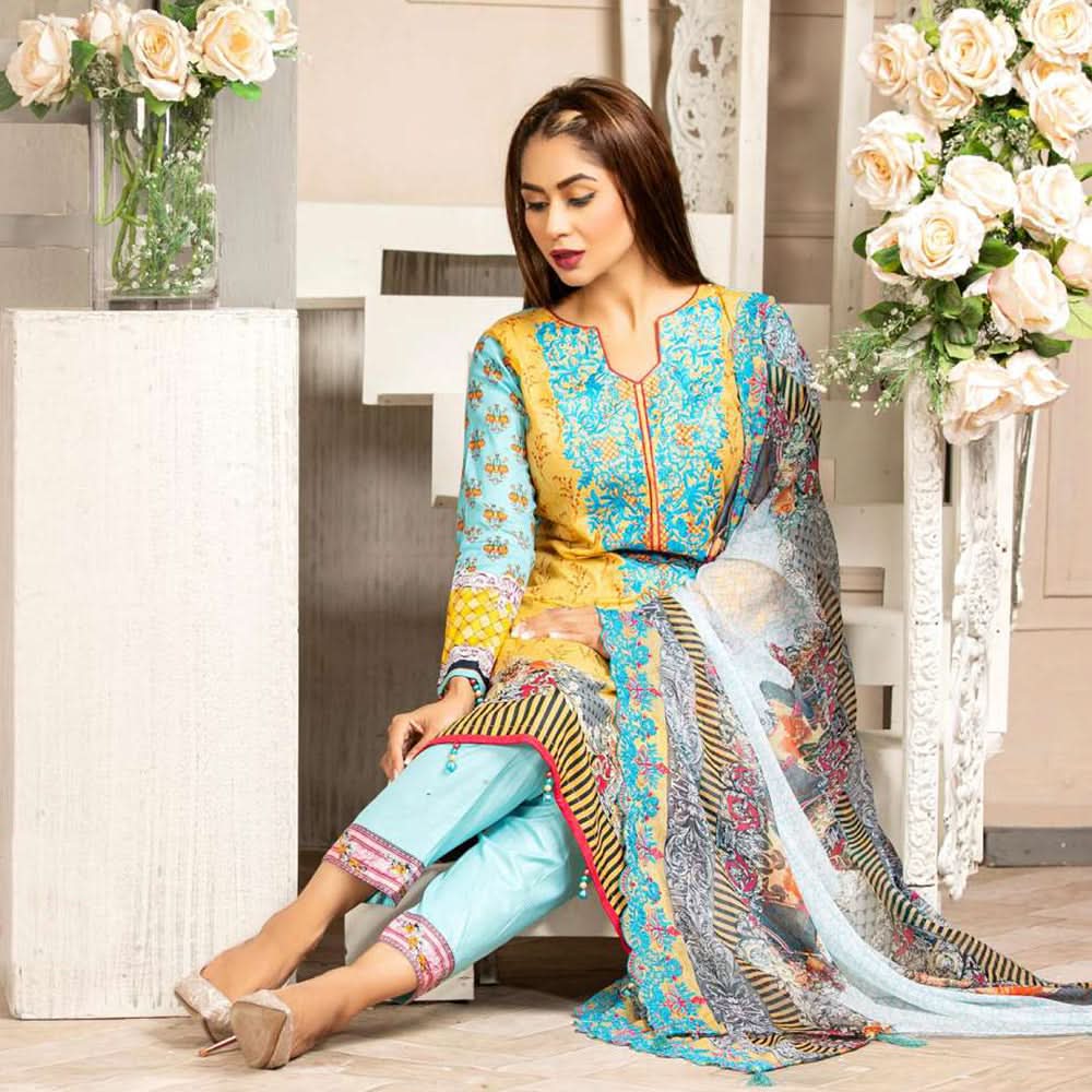 Gulnara Printed Embroidered Lawn Un-Stitched 3 Pcs Suit -  EKR-1875-A, Women, 3Pcs Shalwar Suit, Rana Arts, Chase Value