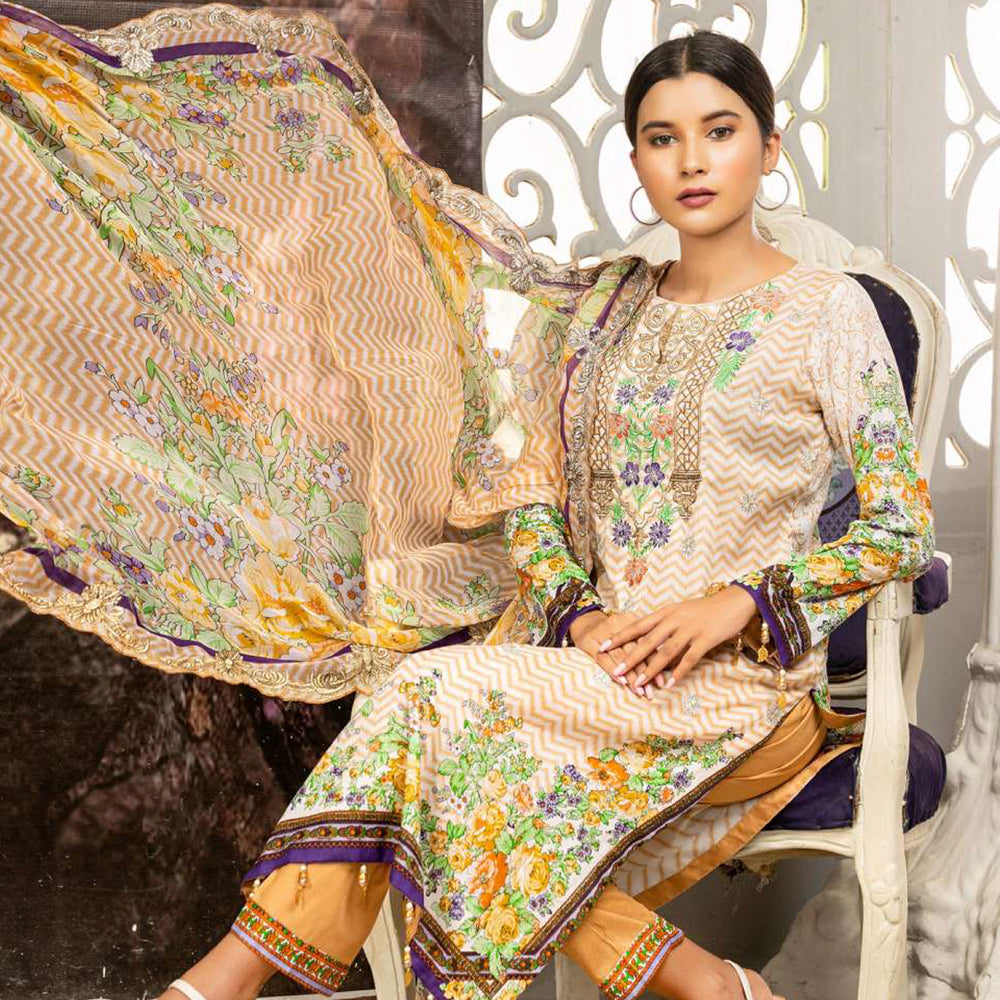 Gulnara Printed Embroidered Lawn Un-Stitched 3 Pcs Suit -  MS-1879, Women, 3Pcs Shalwar Suit, Rana Arts, Chase Value
