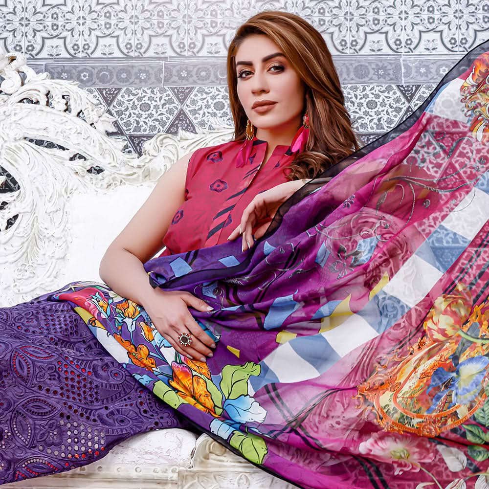 Satrangi Lawn Chicken Kari Digital Printed 3Pcs Unstitched Suit - 1, Women, 3Pcs Shalwar Suit, MI Creation, Chase Value