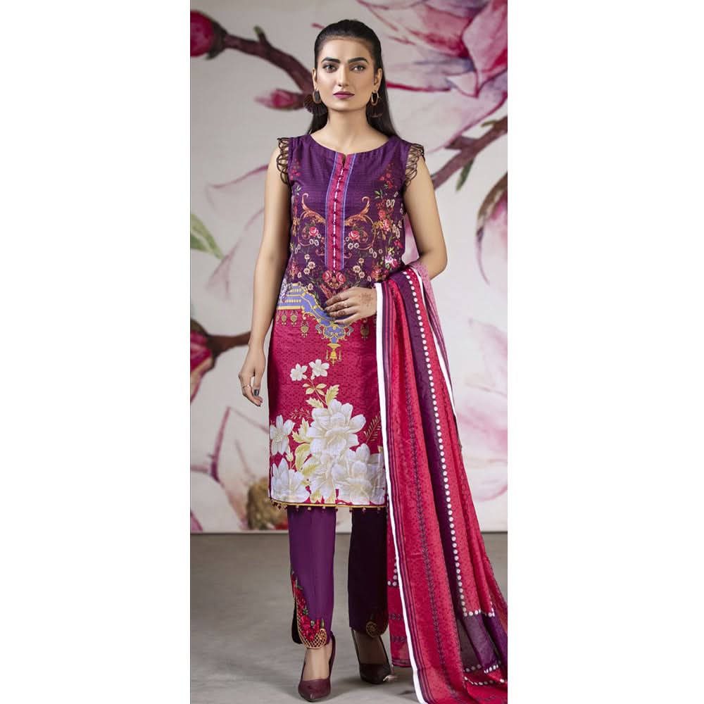 Gul-O-Gulzar  Embroidered Lawn Un-Stitched 3Pcs Suit - 8, Women, 3Pcs Shalwar Suit, Noor Jahan, Chase Value