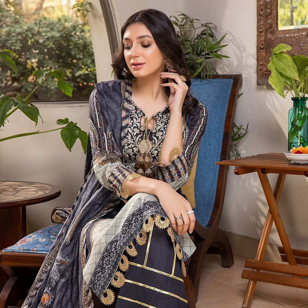 Zoohra Digital Printed Embroidered Lawn Un-Stitched 3Pcs Suit - 2, Women, 3Pcs Shalwar Suit, ZS Textiles, Chase Value