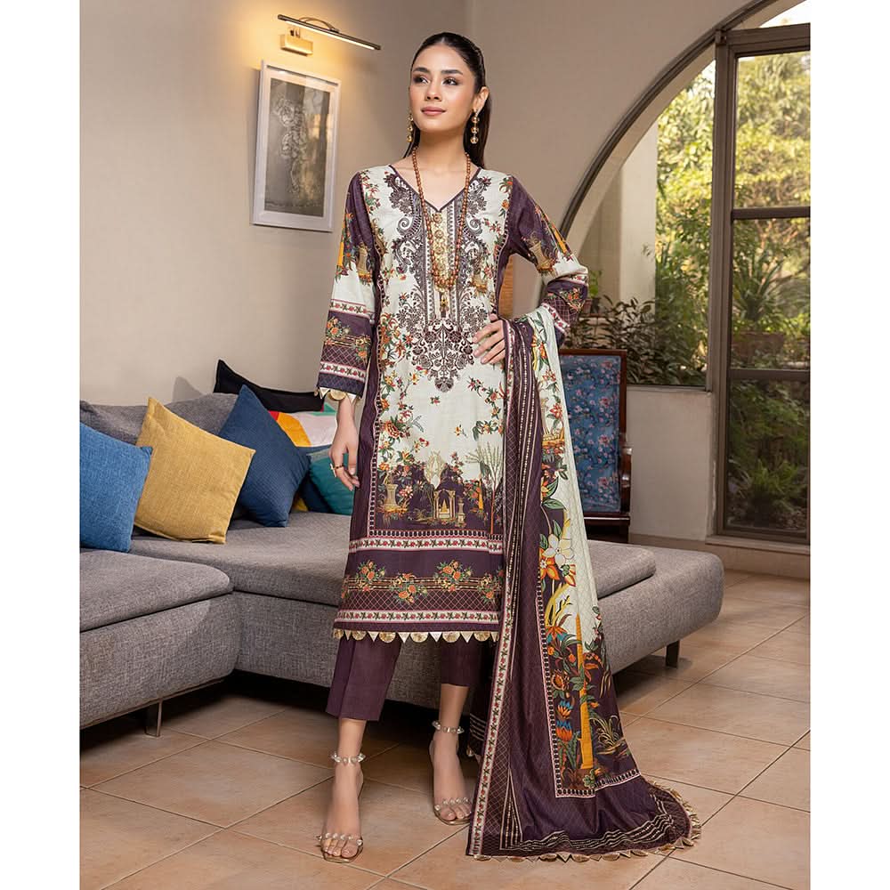 Zoohra Digital Printed Embroidered Lawn Un-Stitched 3Pcs Suit - 4, Women, 3Pcs Shalwar Suit, ZS Textiles, Chase Value
