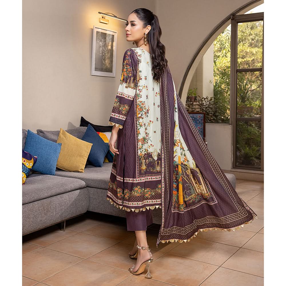 Zoohra Digital Printed Embroidered Lawn Un-Stitched 3Pcs Suit - 4, Women, 3Pcs Shalwar Suit, ZS Textiles, Chase Value