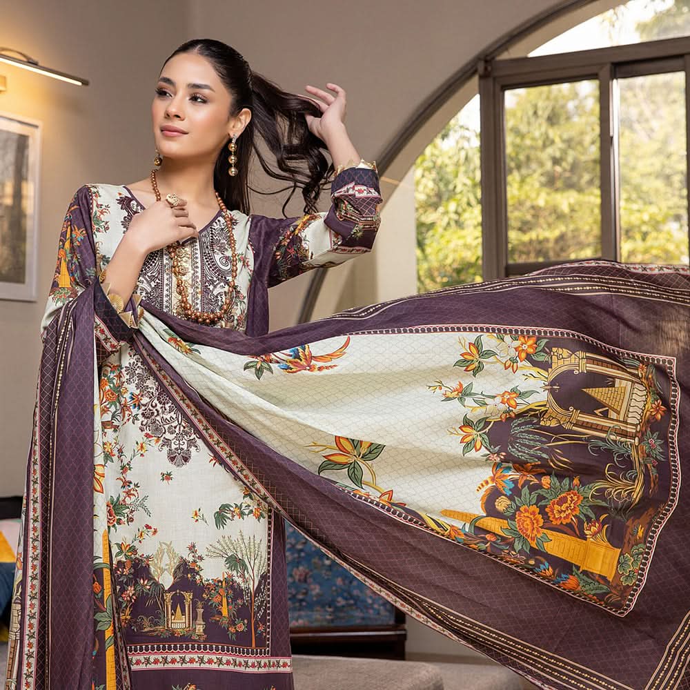 Zoohra Digital Printed Embroidered Lawn Un-Stitched 3Pcs Suit - 4, Women, 3Pcs Shalwar Suit, ZS Textiles, Chase Value