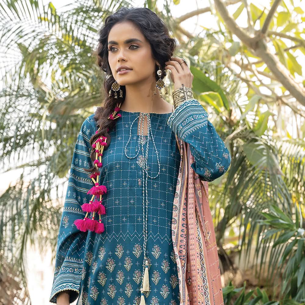 Dareechay Summer Printed Lawn 3Pcs Unstitched Suit - 5, Women, 3Pcs Shalwar Suit, LSM Textiles, Chase Value