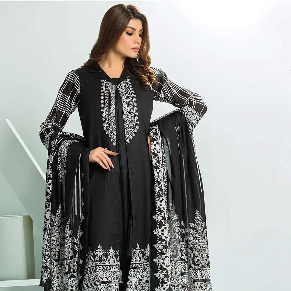Five Star Classic Black & White Printed Lawn 3Pcs Unstitched Suit - 1335, Women, 3Pcs Shalwar Suit, Chase Value, Chase Value