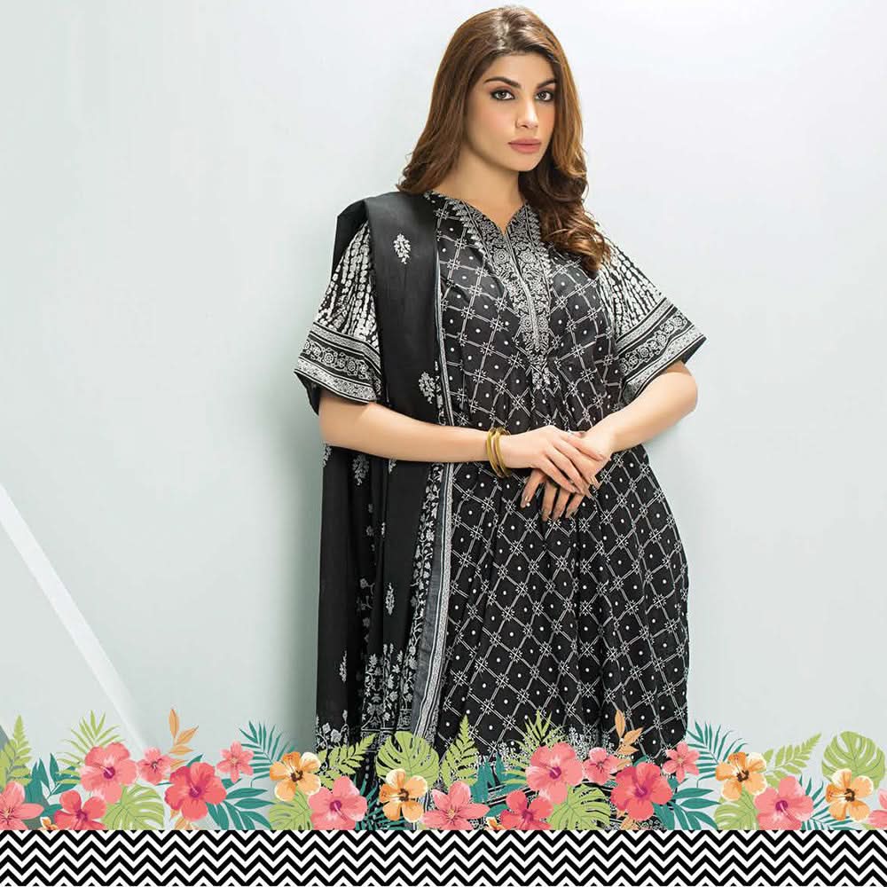 Five Star Classic Black & White Printed Lawn 3Pcs Unstitched Suit - 1336, Women, 3Pcs Shalwar Suit, Chase Value, Chase Value