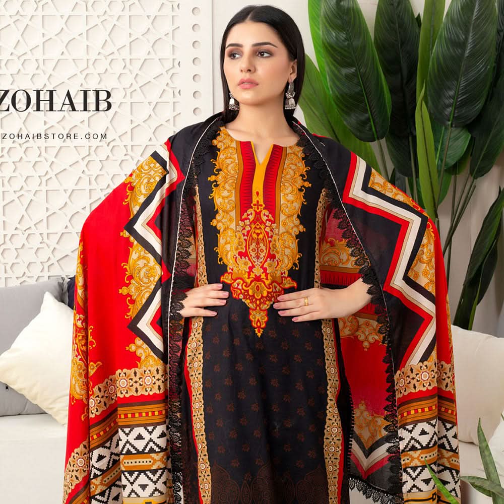 Monsoon Printed Lawn Unstitched 3Pcs Suit V3 - C5, Women, 3Pcs Shalwar Suit, Al-Zohaib Textiles, Chase Value