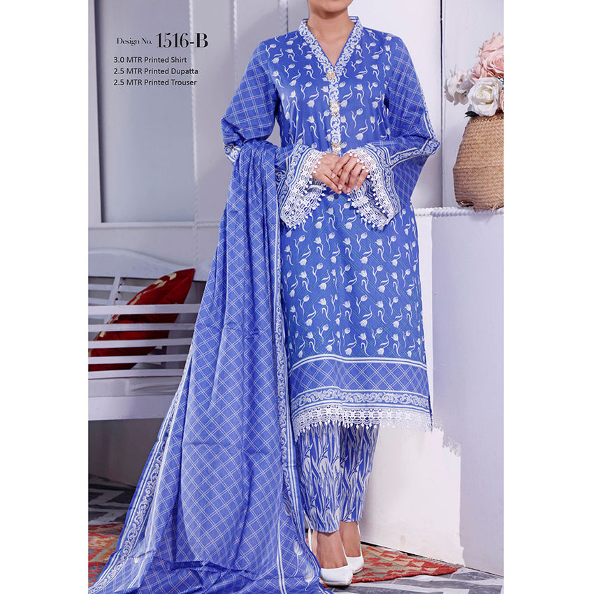 Daman Lawn 3 Pcs Unstitched Suit - 1516-B, Women, 3Pcs Shalwar Suit, VS Textiles, Chase Value