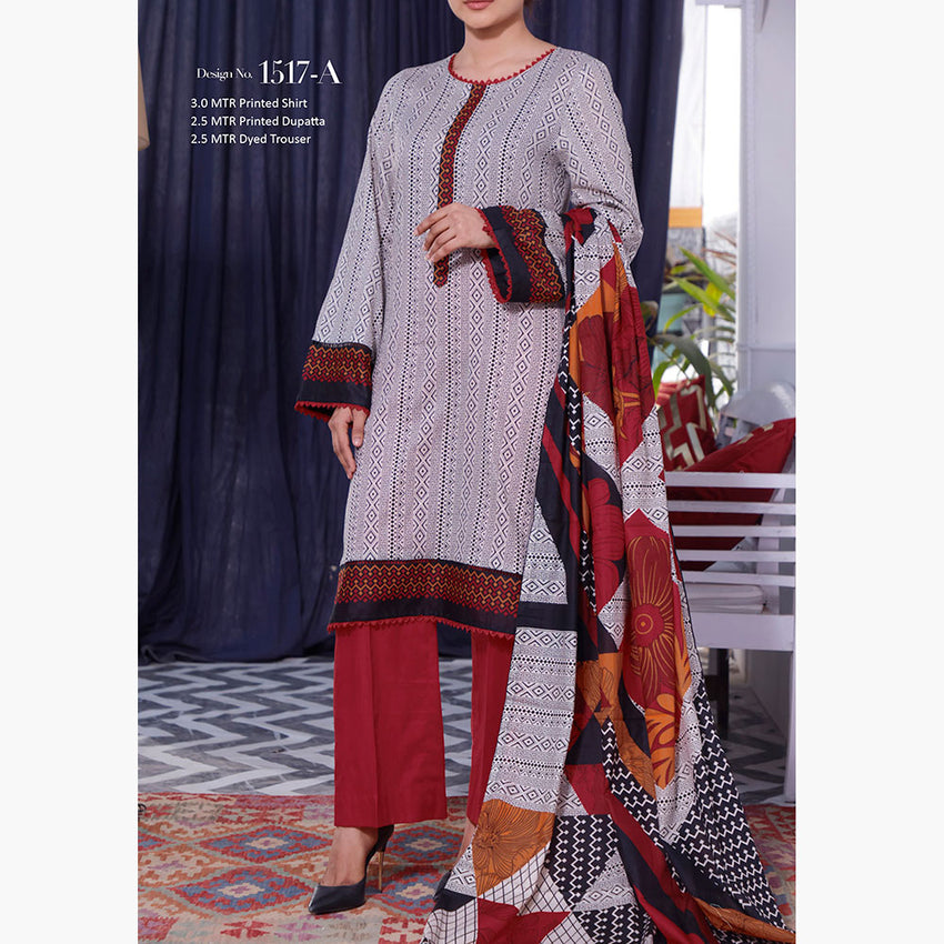 Daman Lawn 3 Pcs Unstitched Suit - 1517-A, Women, 3Pcs Shalwar Suit, VS Textiles, Chase Value
