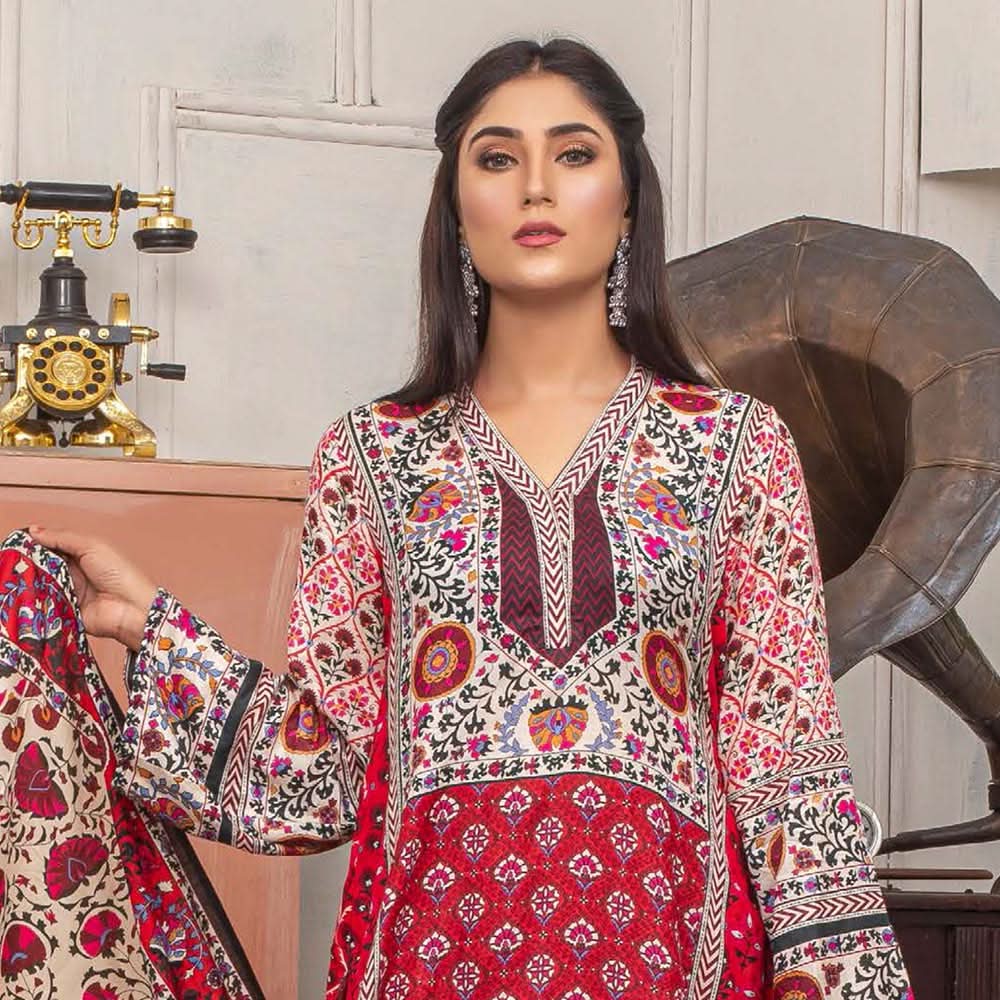 Three Star Printed Lawn 3 Pcs Un-Stitched Suit Vol 5 - 1-A, Women, 3Pcs Shalwar Suit, Al Dawood Textiles, Chase Value