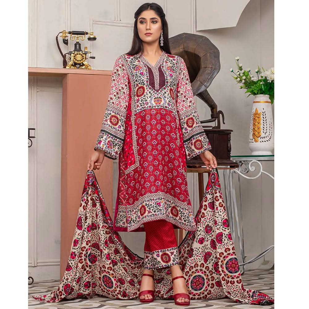 Three Star Printed Lawn 3 Pcs Un-Stitched Suit Vol 5 - 1-A, Women, 3Pcs Shalwar Suit, Al Dawood Textiles, Chase Value