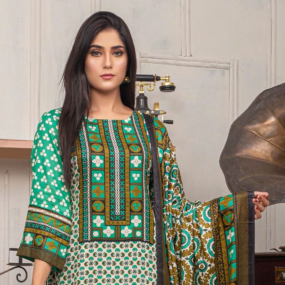 Three Star Printed Lawn 3 Pcs Un-Stitched Suit Vol 5 - 2-A, Women, 3Pcs Shalwar Suit, Al Dawood Textiles, Chase Value