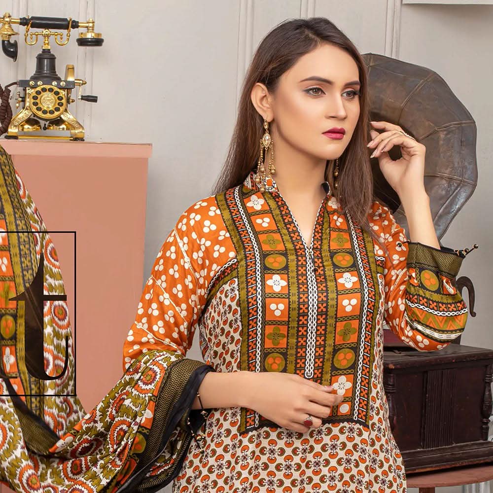Three Star Printed Lawn 3 Pcs Un-Stitched Suit Vol 5 - 2-B, Women, 3Pcs Shalwar Suit, Al Dawood Textiles, Chase Value