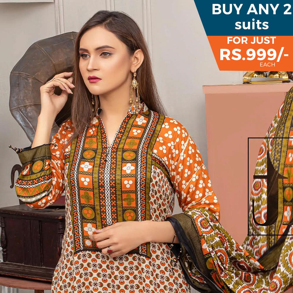 Three Star Printed Lawn 3 Pcs Un-Stitched Suit Vol 5 - 2-B, Women, 3Pcs Shalwar Suit, Al Dawood Textiles, Chase Value