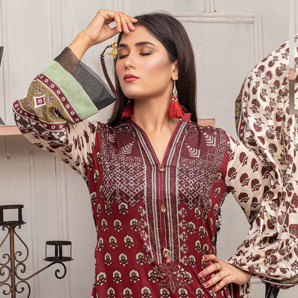 Three Star Printed Lawn 3 Pcs Un-Stitched Suit Vol 5 - 3-A, Women, 3Pcs Shalwar Suit, Al-Dawood Textiles, Chase Value