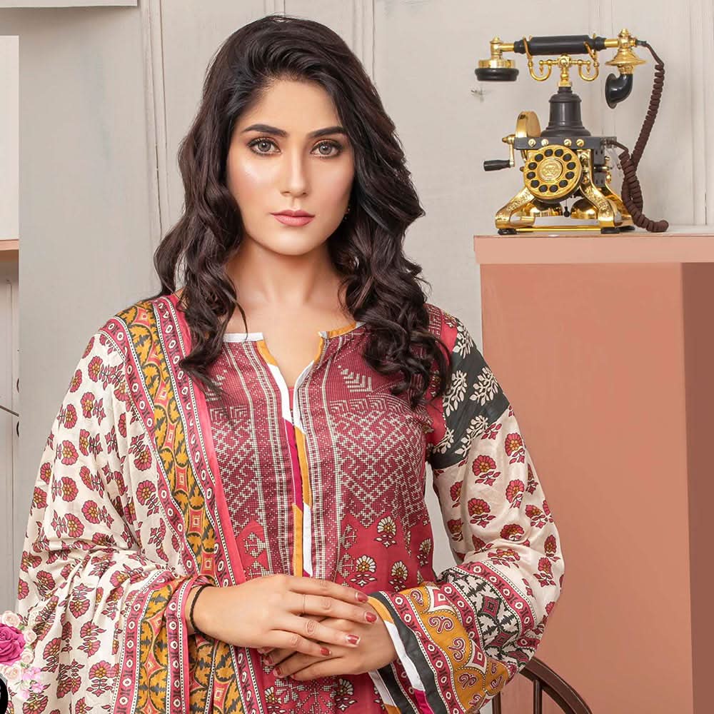 Three Star Printed Lawn 3 Pcs Un-Stitched Suit Vol 5 - 3-B, Women, 3Pcs Shalwar Suit, Al-Dawood Textiles, Chase Value
