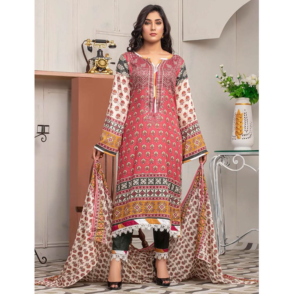 Three Star Printed Lawn 3 Pcs Un-Stitched Suit Vol 5 - 3-B, Women, 3Pcs Shalwar Suit, Al-Dawood Textiles, Chase Value