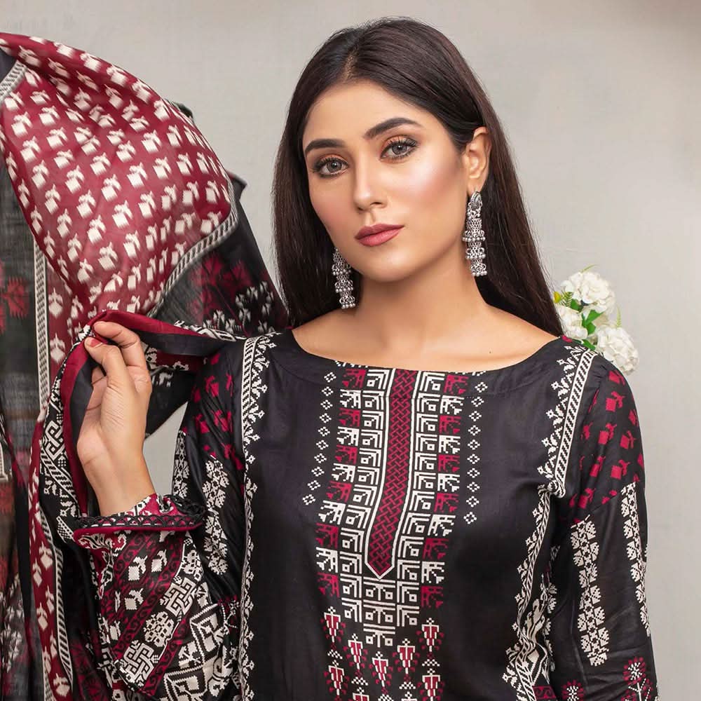 Three Star Printed Lawn 3 Pcs Un-Stitched Suit Vol 5 - 4-A, Women, 3Pcs Shalwar Suit, Al-Dawood Textiles, Chase Value