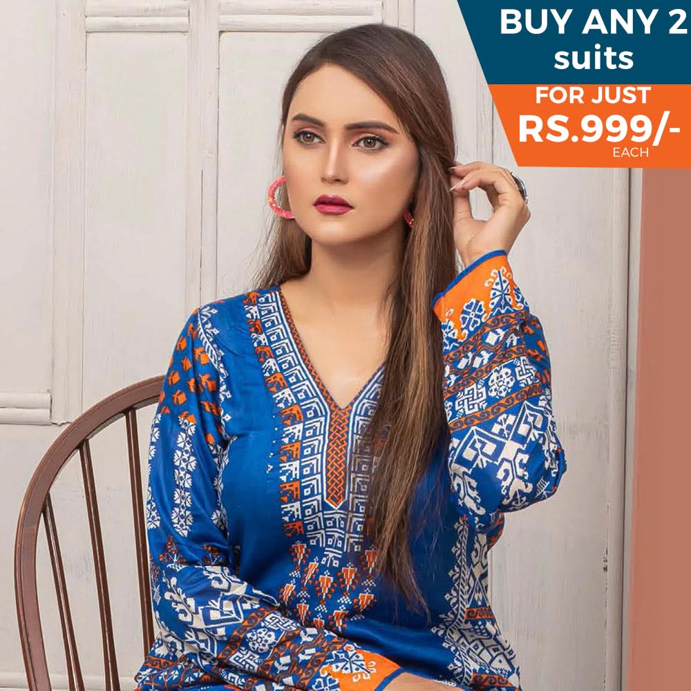 Three Star Printed Lawn 3 Pcs Un-Stitched Suit Vol 5 - 4-B, Women, 3Pcs Shalwar Suit, Al-Dawood Textiles, Chase Value
