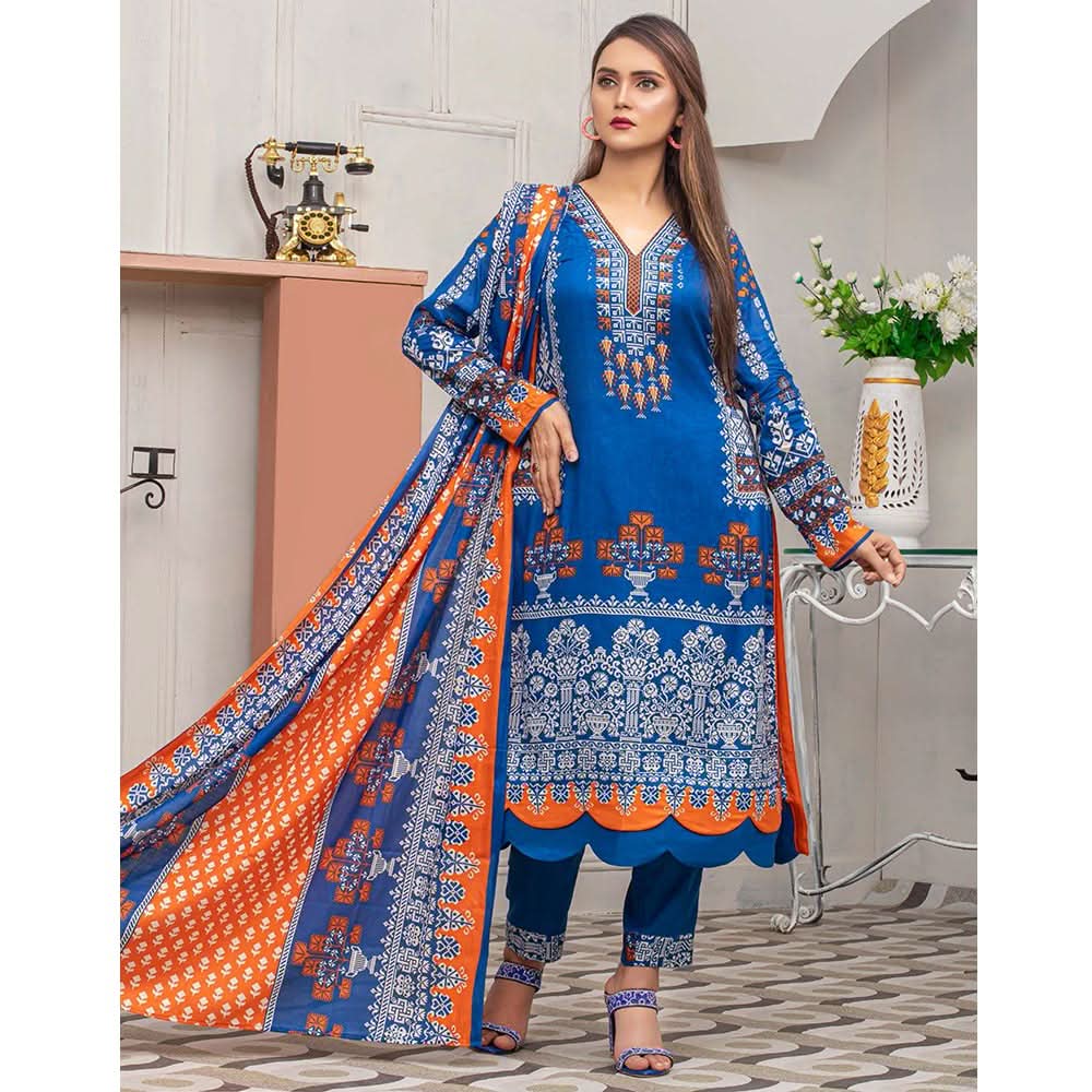 Three Star Printed Lawn 3 Pcs Un-Stitched Suit Vol 5 - 4-B, Women, 3Pcs Shalwar Suit, Al-Dawood Textiles, Chase Value
