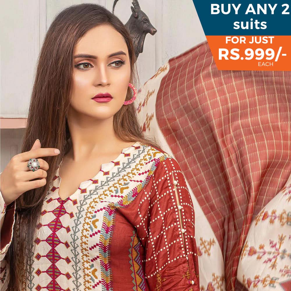 Three Star Printed Lawn 3 Pcs Un-Stitched Suit Vol 5 - 6-A, Women, 3Pcs Shalwar Suit, Al Dawood Textiles, Chase Value
