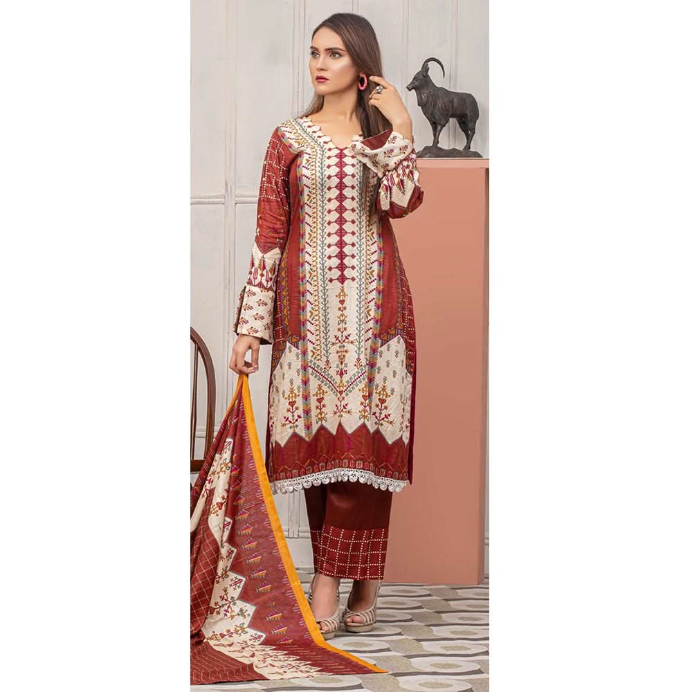 Three Star Printed Lawn 3 Pcs Un-Stitched Suit Vol 5 - 6-A, Women, 3Pcs Shalwar Suit, Al Dawood Textiles, Chase Value