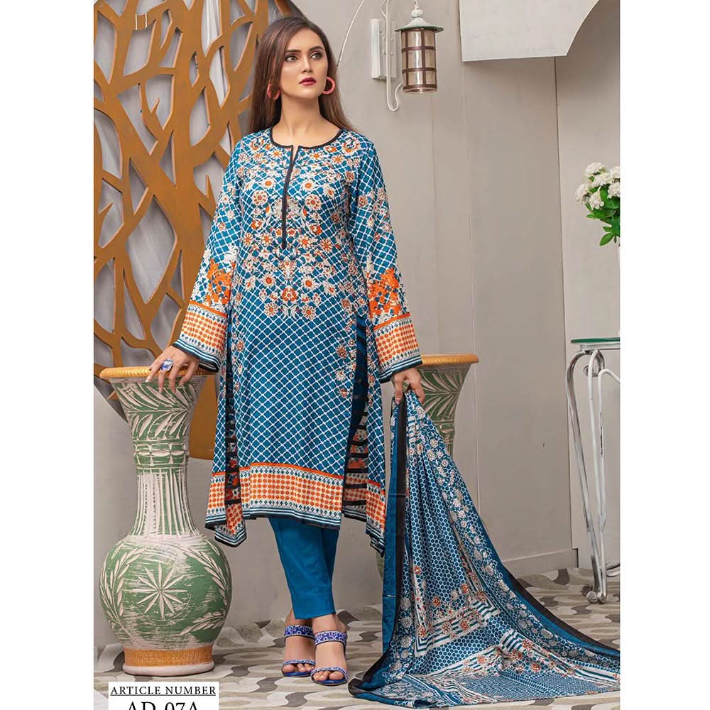 Three Star Printed Lawn 3 Pcs Un-Stitched Suit Vol 5 - 7-A, Women, 3Pcs Shalwar Suit, Al-Dawood Textiles, Chase Value